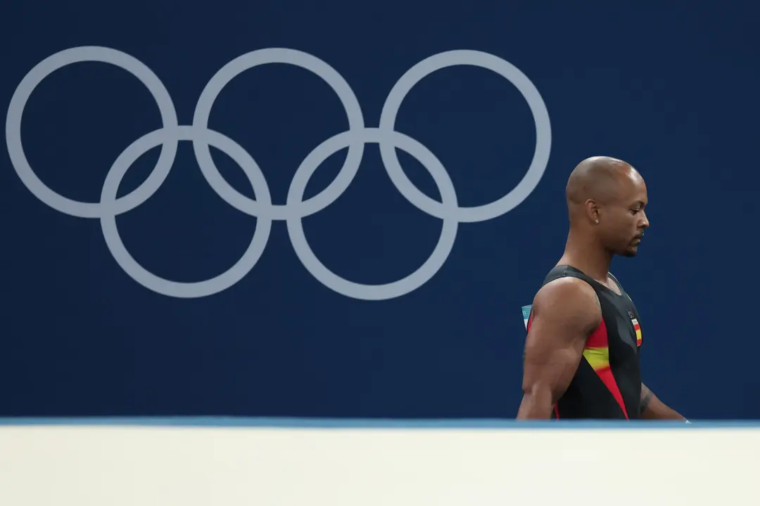 El espa&ntilde;ol Rayderley Zapata en la final masculina de Ejercicios de Suelo de Gimnasia Art&iacute;stica, durante los Juegos Ol&iacute;mpicos de Par&iacute;s 2024 , en el Bercy Arena de la capital francesa. EFE/ Sashenka Gutierrez