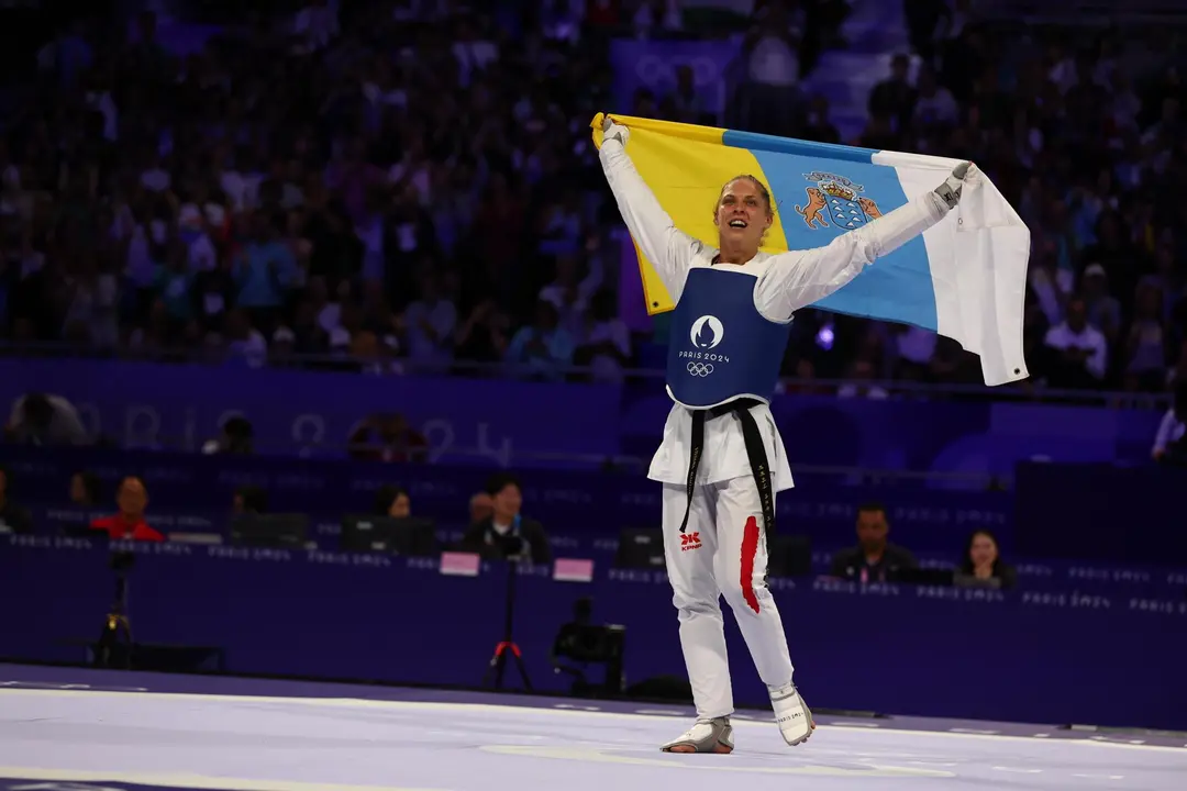 La h&uacute;ngara Viviana Marton se proclam&oacute; campeona ol&iacute;mpica en la categor&iacute;a de -67 kilos de taekwondo de los Juegos de Par&iacute;s 2024. EFE/EPA/DIVYAKANT SOLANKI