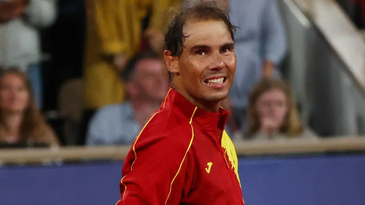 El tenista espa&ntilde;ol Rafael Nadal durante el partido de dobles de este s&aacute;bado. EFE/EPA/DIVYAKANT SOLANKI