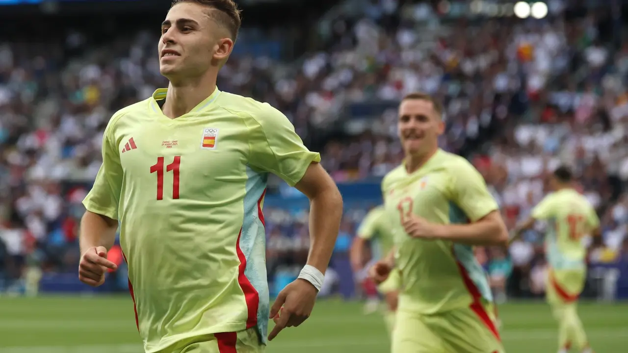 Paris (Francia), 09/08/2024.- Ferm&iacute;n L&oacute;pez, con su doblete ante Francia en la primera parte de la final de los Juegos Ol&iacute;mpicos, aument&oacute; su cuenta goleadora a seis y super&oacute; a Kiko Narvaez como el m&aacute;ximo artillero de la historia de Espa&ntilde;a en el torneo. EFE/EPA/MOHAMMED BADRA