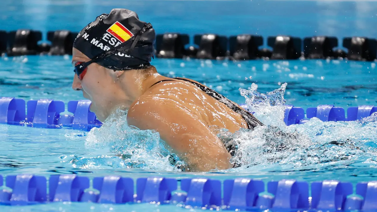 La nadadora espa&ntilde;ola Nuria Marqu&eacute;s durante la final de 200 m combinado SM9 femenino en los Juegos Paral&iacute;mpicos de Par&iacute;s en el Estadio de Francia este jueves. EFE/ Javier Etxezarreta